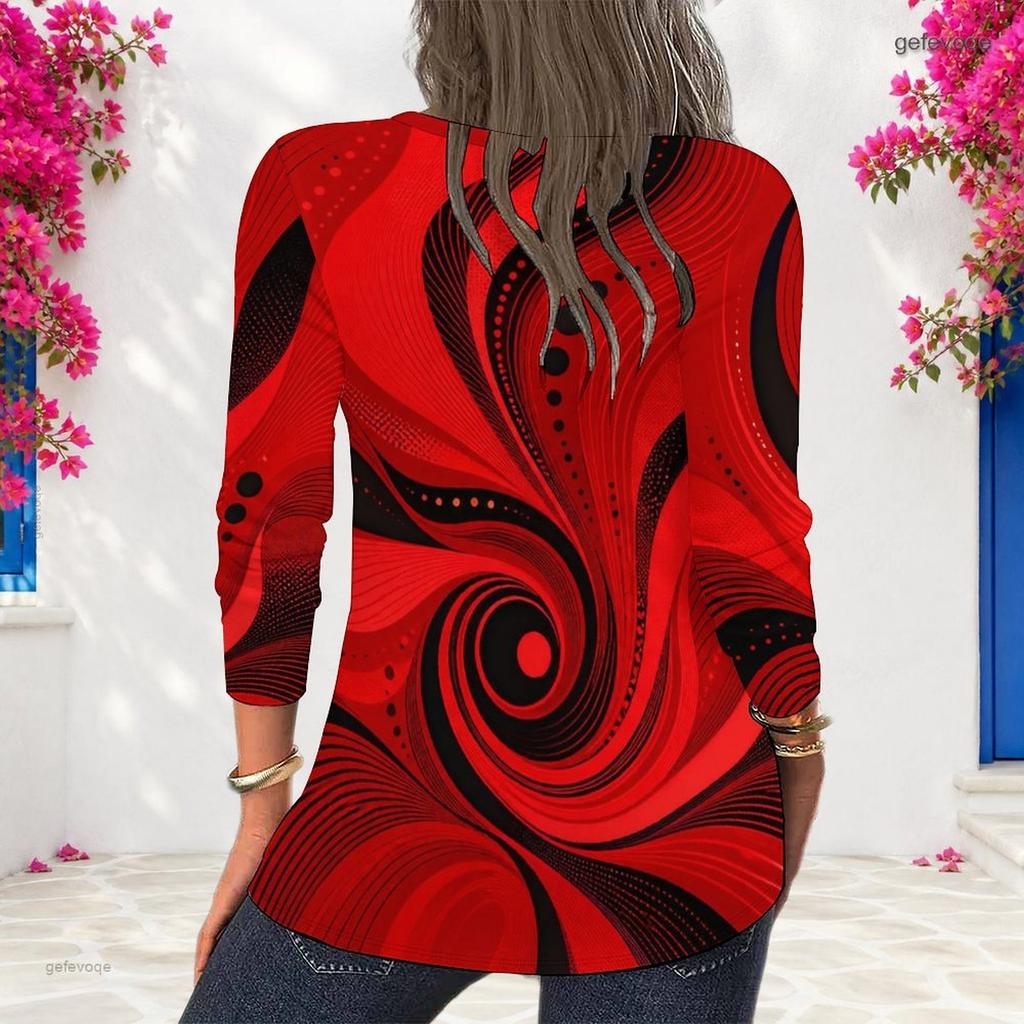 Women Plus Size Round Neck Long Sleeve Abstract Swirl Print Pullover Sweatshirt