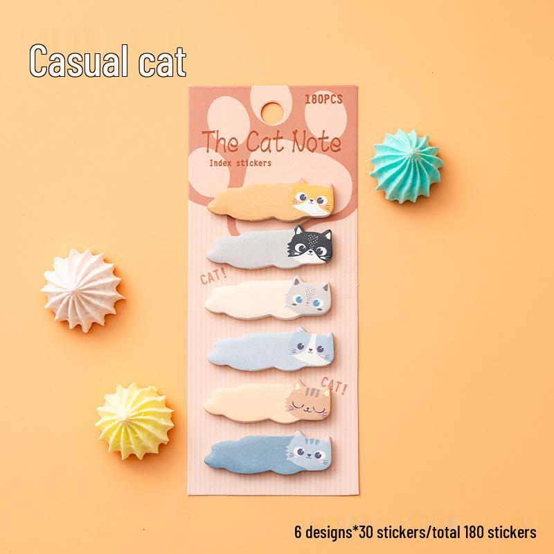 Cute Cat Sticky Notes & Bookmarks: Cartoon Index Markers, Student Classification Tabs, Reusable DIY Stickers