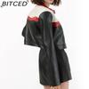 BITCED Women's Color-Blocked Patchwork Biker Jacket Pilot Jacket Short-Length Leather Jacket