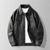 Mens Slim Fit Faux Leather Jacket Casual Outerwear With Lapel Collar Side Pockets