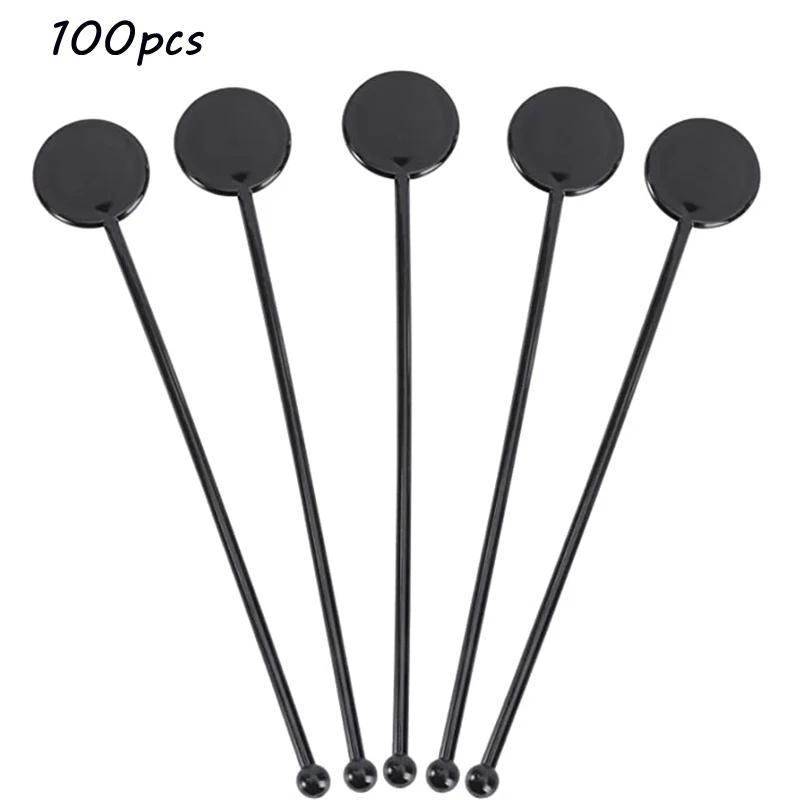Plastic Cocktail Stirring Stick Drink Muddler Beverage Stirrer Swizzle Sticks Bar Cocktail Drinks Mixing Rod (Black)