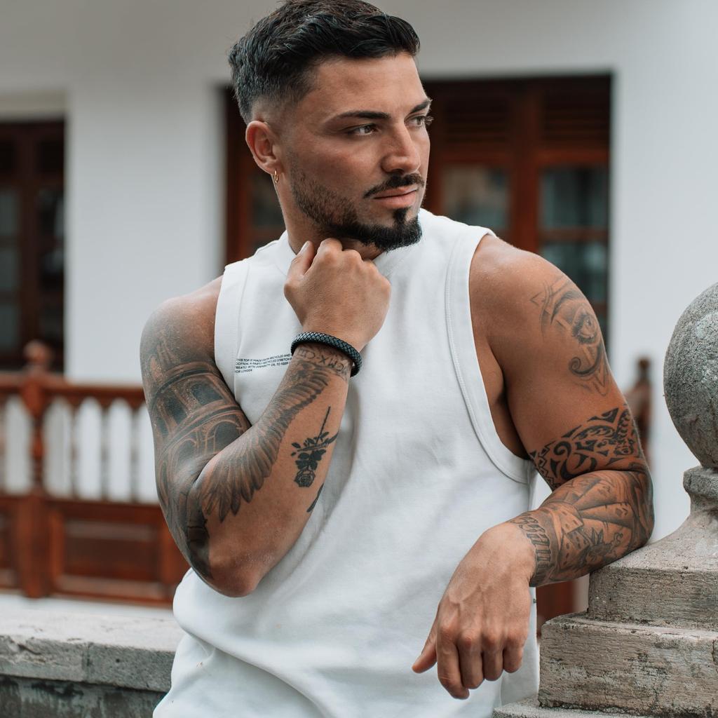 Bracelet Leather 23cm Black Bangle Arm Jewelry Chain Braided Wrap [SERASAR] Men's