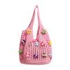 Summer Woven Woven Crochet Mesh Women's Tote Bags Hot Sale Youth Beach Casual Handbag 3D Flower Decoration Handmade Shoulder Bag