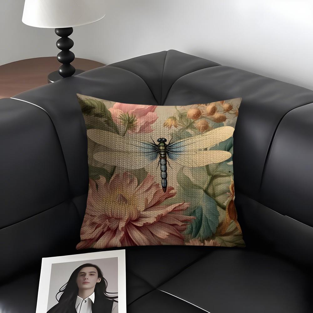 

Dragonfly Lotus Luxury Cushion Cover Natural Linen Organic Fabric DoubleSided Printing Sofa Home Decor Gift Pillow Case 30x30cm