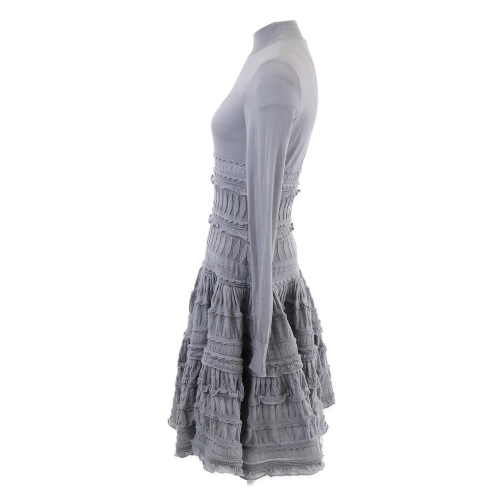 ALAIA [Domestically Authorized] AA9R2153CM626 Crinoline Flare Fine Knit Mini Skater High Neck Dress / dress 38 grayUsed