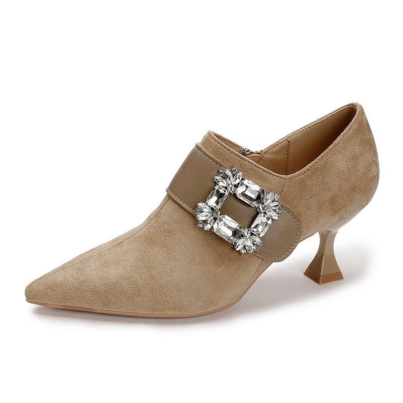 Fashion Women Vulcanized Shoes High Heels Pointed Toe Diamond Buckle Stiletto Heel 2025 New French Style Spring Autumn Women Shoes