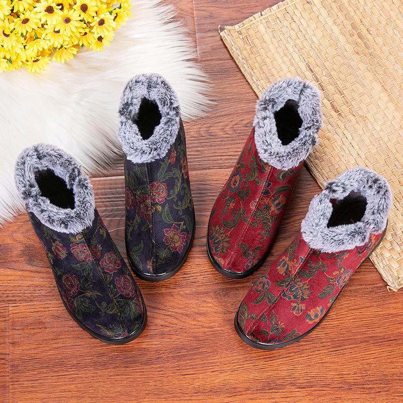 Cotton Shoes Women's 2025 Winter New Velvet Warm Women's Cotton Shoes One Pedal Middle-aged and Elderly Snow Boots Elderly Cotton Boots