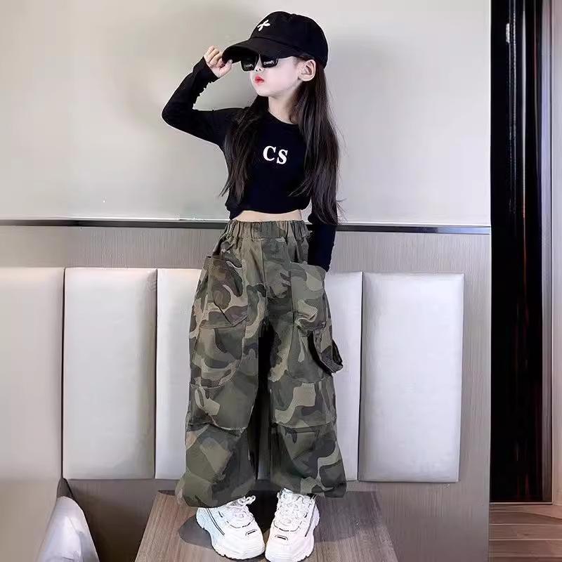 2024 Neue Mädchen Locker Camouflage Hose – Koreanischer Stil Allround Latzhose für Frühling & Herbst, Perfekt für Ältere Kinder