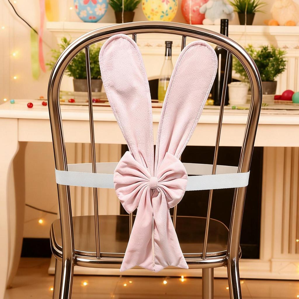 Chair Sashes Easter Stretch Ornaments Rabbit Ear Design Chair Decoration For Party With Elastic Straps For Home Restaurant