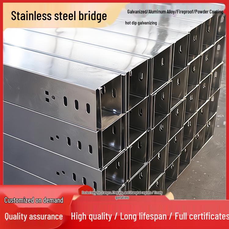 Galvanized Aluminum Alloy Powder-Coated Cable Tray 304 Stainless Steel Fireproof 100x50x0.8