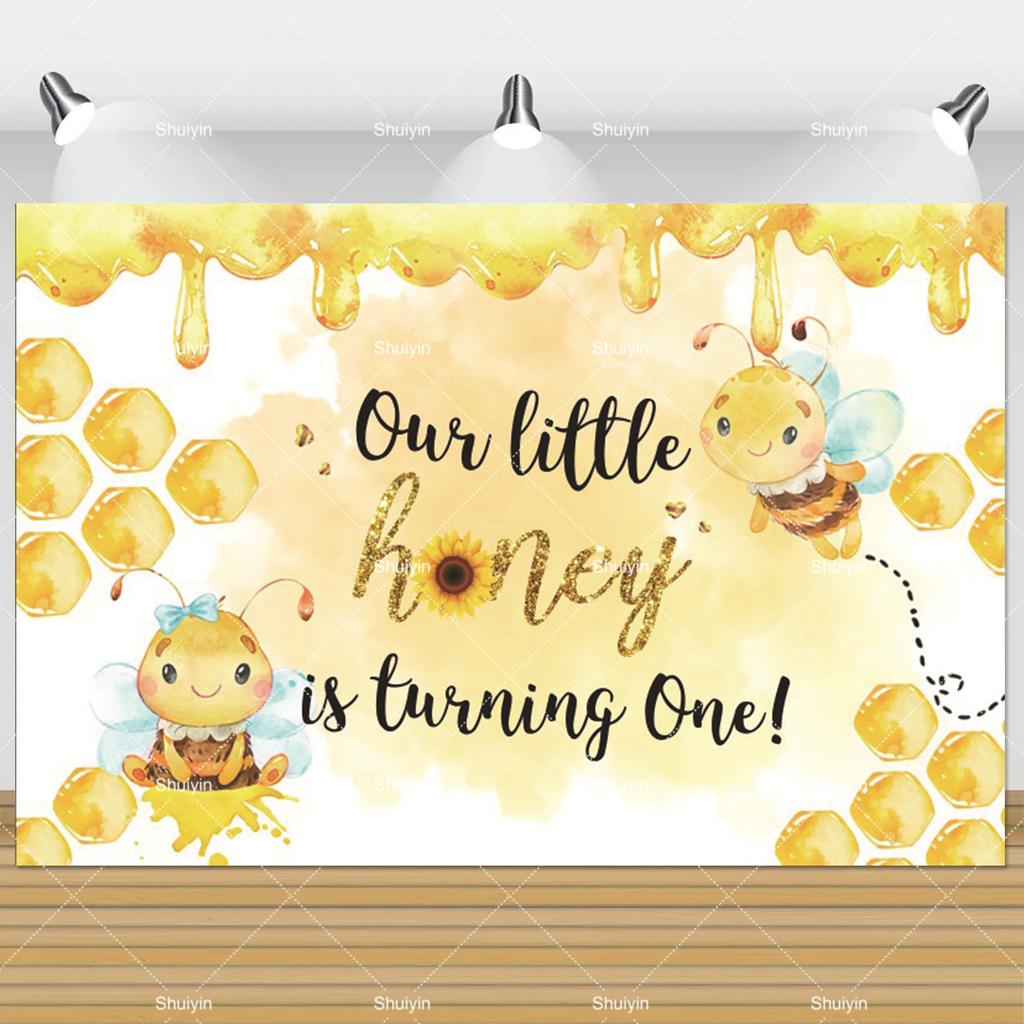 Fondo de Abejita de Dibujos Animados Decoraciones para el 1er Cumpleaños de Niños Suministros para Fiestas Niña Miel Niño Revelación de Género Banner para Baby Shower Accesorios