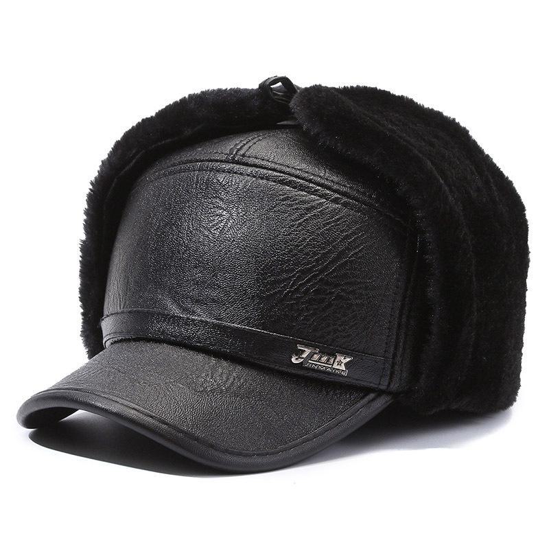 Herre Vinter PU Skinn Øreklaff Baseballcaps - Varm Bomullshatt for Menn i Middelalderen.