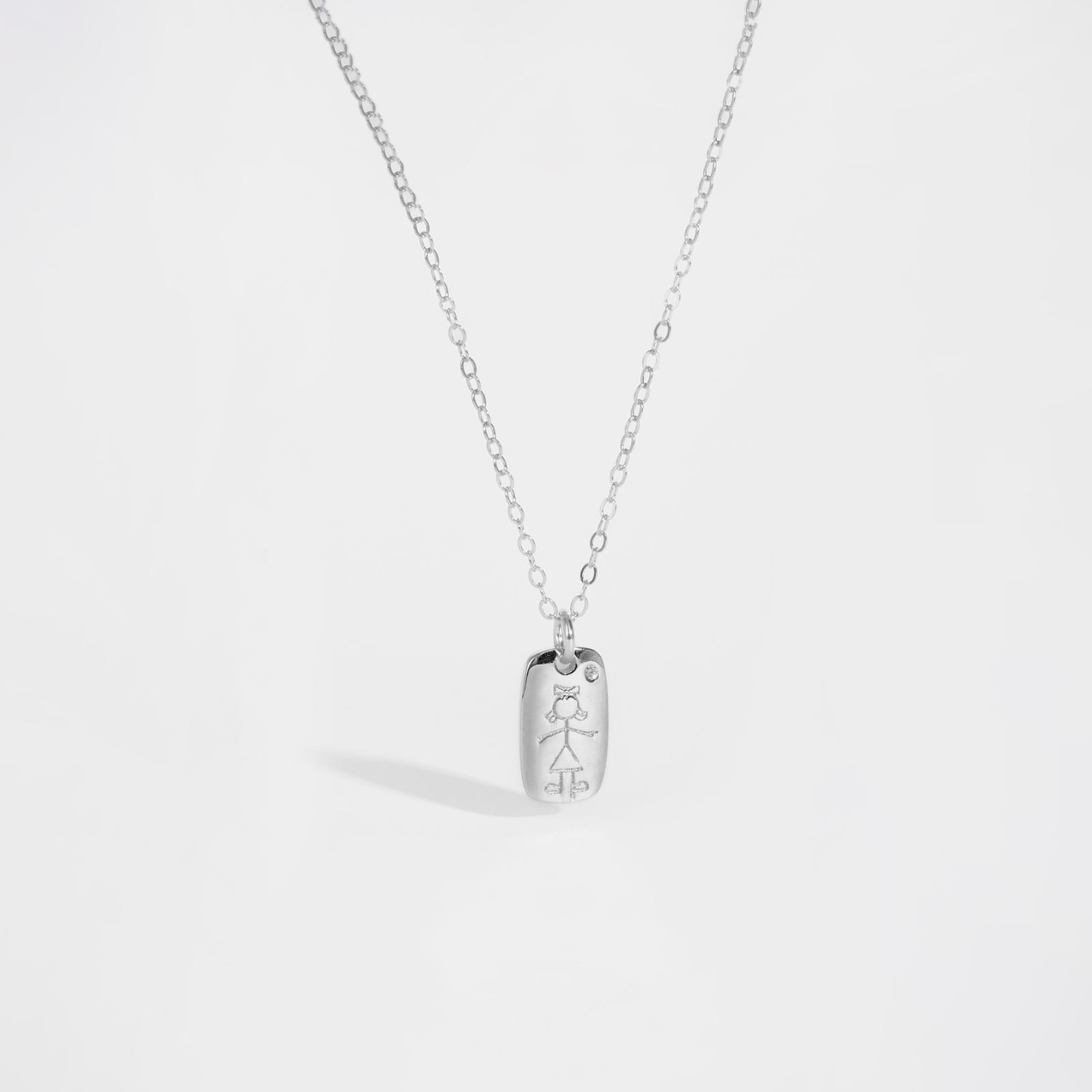 

Sterling Silver Gold Boy Girl Square Pendant Long Chain Necklace Women Luxury Fine Jewelry Crystal Jewels срібний