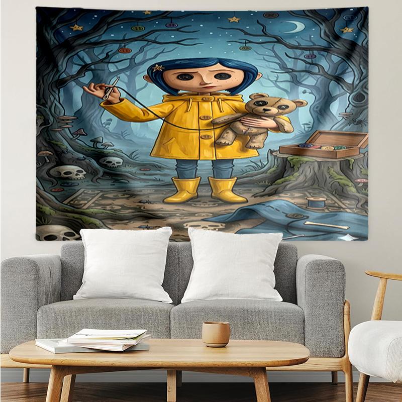 Coraline Tapestry for Bedroom Aesthetic Classroom Tapestries Wall Hanging for Living Room Dorm Office,Ideal Creative Gift