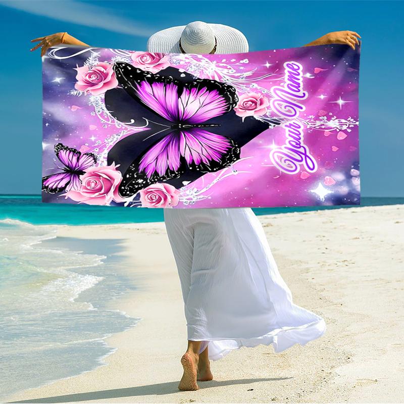 1PC Custom Name Butterfly Dreams Beach Towel Highly Absorbent And Sand-Resistant Towel for Swimming, Pool, Yoga, And Travel Lightweight