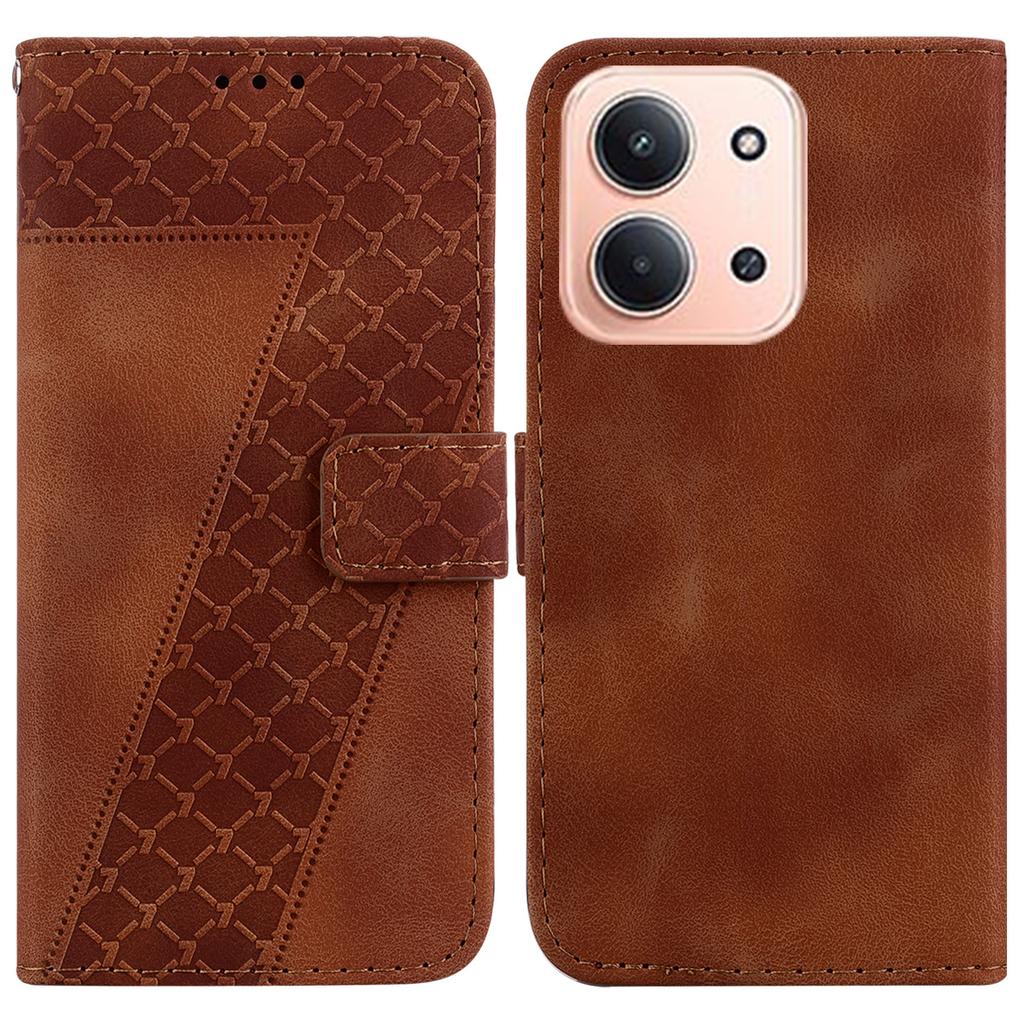 For Xiaomi Redmi 15C 5G (EU) (173mm)/15C 4G (EU) (173mm) Stand Case 7-Shaped Pattern Imprint Leather Phone Cover with Strap