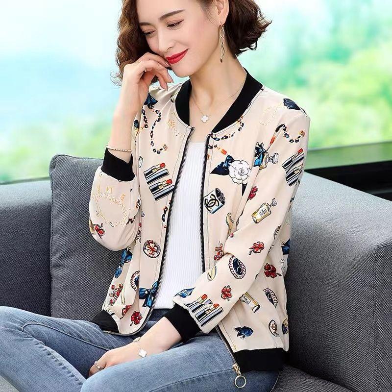 Women's Fashion Casual Flower Pattern Print Spring Fall Long Sleeve O-Neck Jackets & Coats