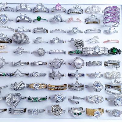 10Pcs Grand and Exaggerated Colored Zircon Copper Ring Inlaid with Women's Trendy Jewelry Ring