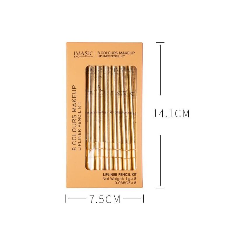 IMAGIC - Kit Matite Labbra Contorno Dorate Setose 8 Colori