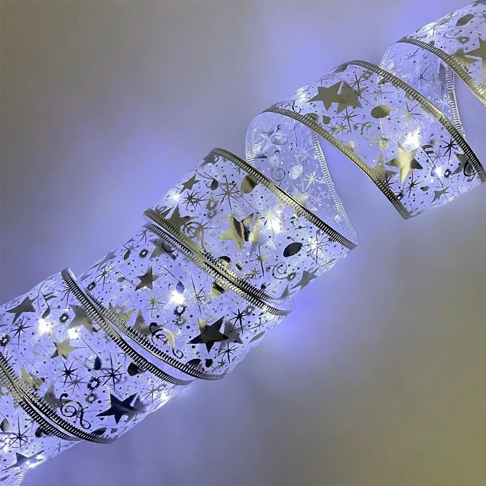 10m 100 Lights Christmas Ribbon Lights Battery-Powered Flashing Christmas Tree Decoration Light Polyester LED