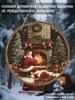 Vintage Santa Fireplace Christmas Round Wooden Hanging Sign, 2D Flat Printed Floral Wreath Front Door Decor, Xmas Gift Tree Wall Ornament Gift