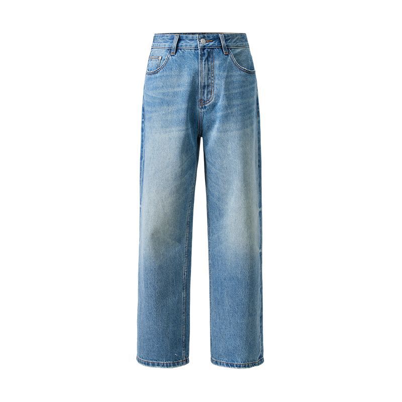 Spring New Washed Blue Jeans Men's American High Street Trendy Brand Loose Straight Versatile Long Pants