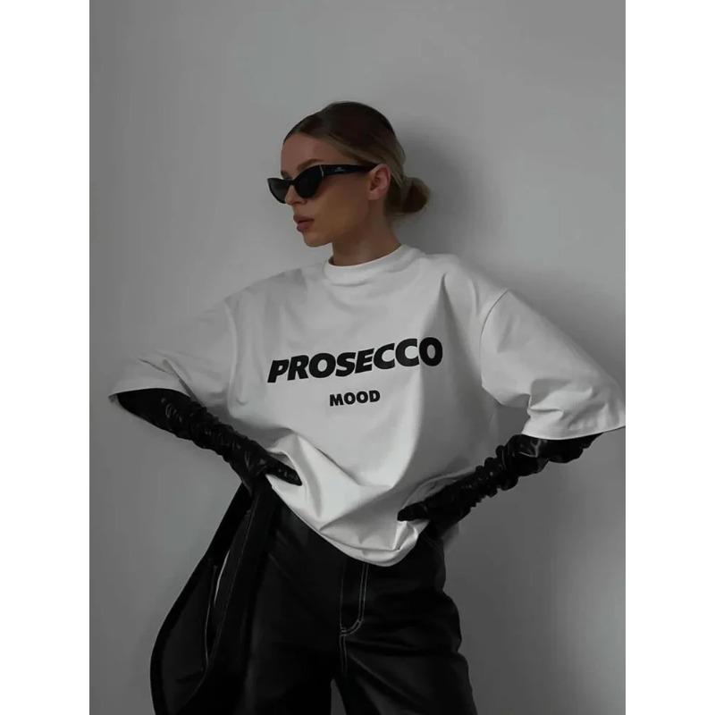 Fashion Cotton Simple Letter Prints T-Shirts Womens Loose O-Neck Short Sleeve Tops Summer Street Female Clothes