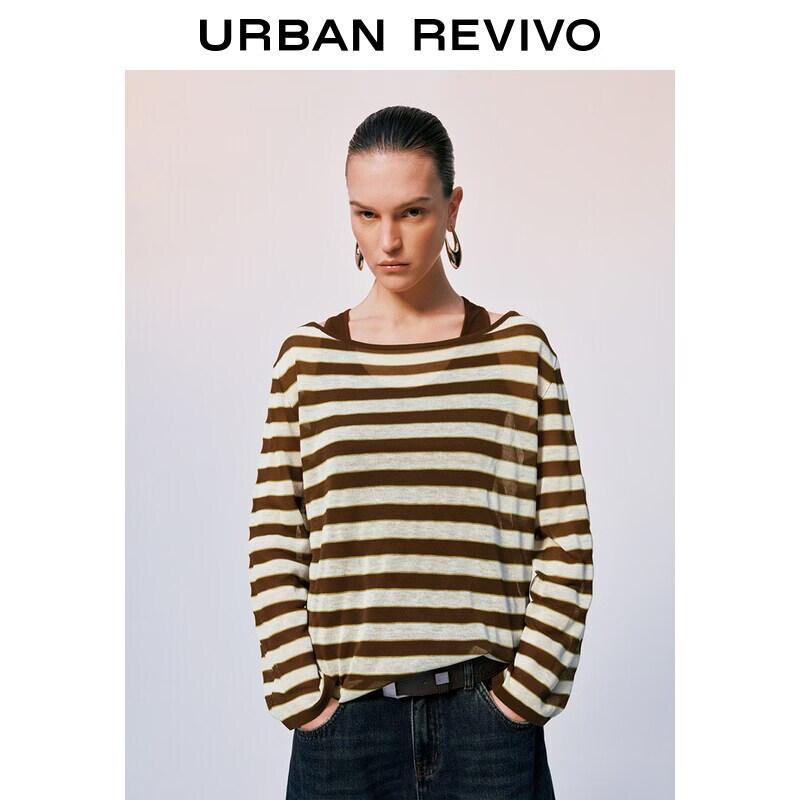 UR2026 Women s Striped Boat Neck Layered Knit Top XS