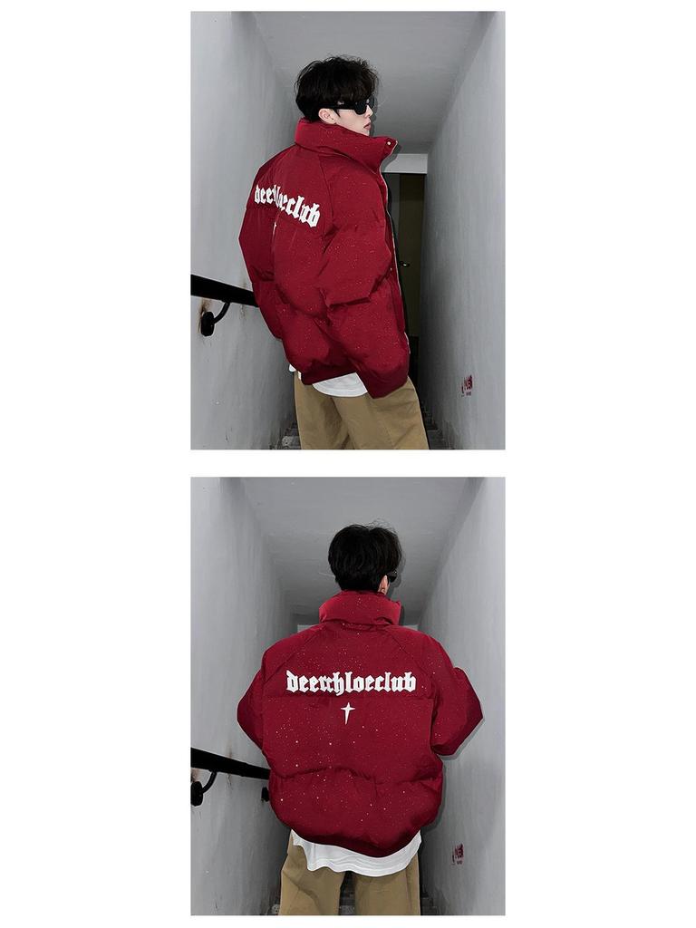 2024 Men's Full Sky Star Warm Cotton Jacket - Thickened, Loose Fit, American High Street Style Casual Winter Outerwear