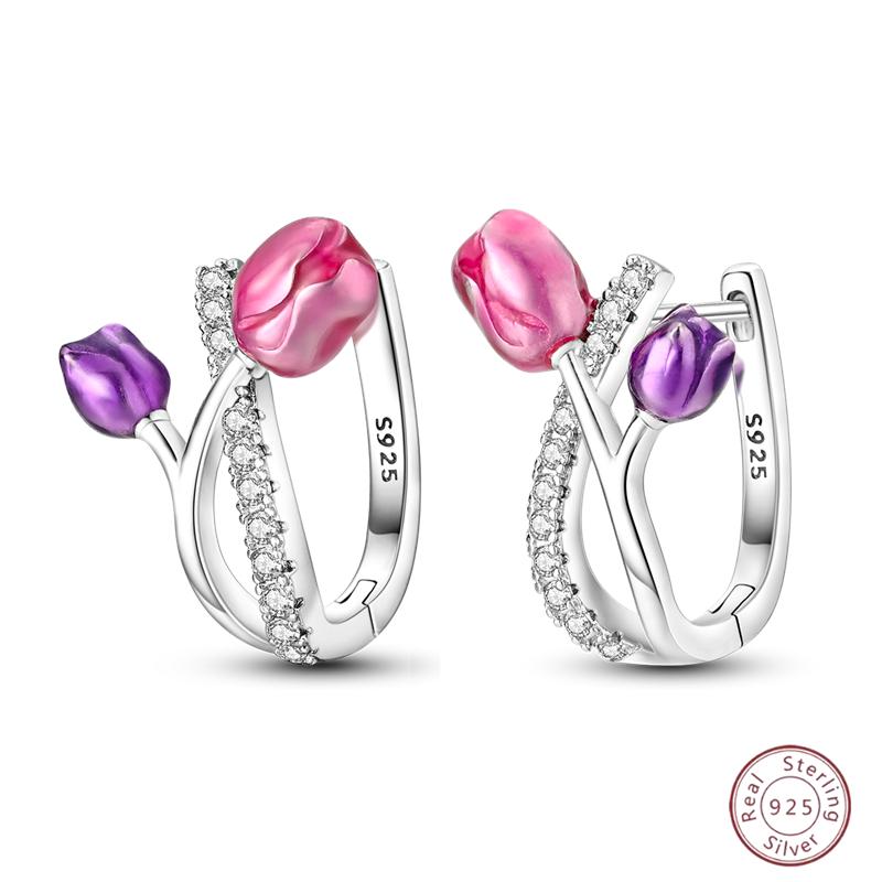 Sweet 925 Silver Ladybug Butterfly Dragonfly Iris Flower Design Earrings Fit Wedding Parties Exquisite Jewelry