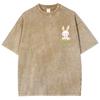 Cute Cartoon Rabbit print T-shirt loose water wash vintage short sleeve men's and women's casual fashion summer top