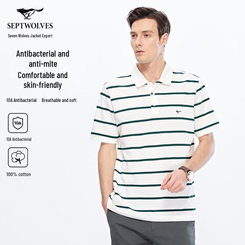 Septwolves Men s 10A Antibacterial Striped Polo T-Shirt 175/92A