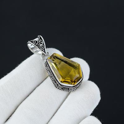 Ciondolo citrino a forma di bara, ciondolo in argento sterling 925, ciondolo fatto a mano, gioielli in pietra preziosa a forma di bara, gioielli in argento per regalo da donna