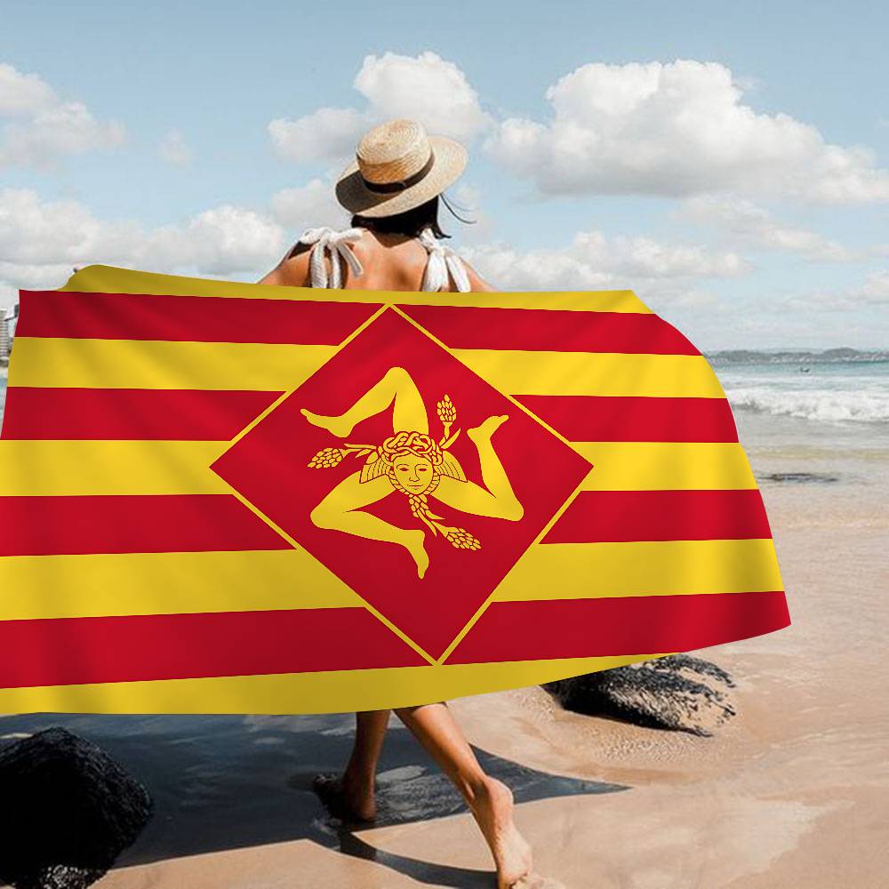 S-Sizilianische Flagge Mikrofaser Bedrucktes Strandtuch Bergsteigen Yoga Strand Schwimmen Laufen Saugfähiges Weiches Handtuch Cotton 30x60cm