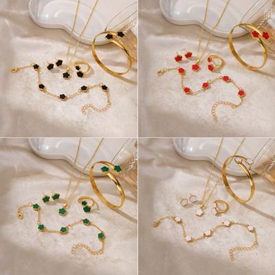 Hot Sale Clover Jewelry Set Female Simple Oil Drop Lucky Flower Necklace Versatile Hand Jewelry Earrings