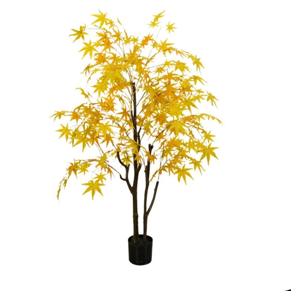 PVC Maple Tree Artificial Tree With Planter 3.9ft/4.9ft/5.9ft Faux Leaves Branches Maple Tree For Fall Party Home Decoration