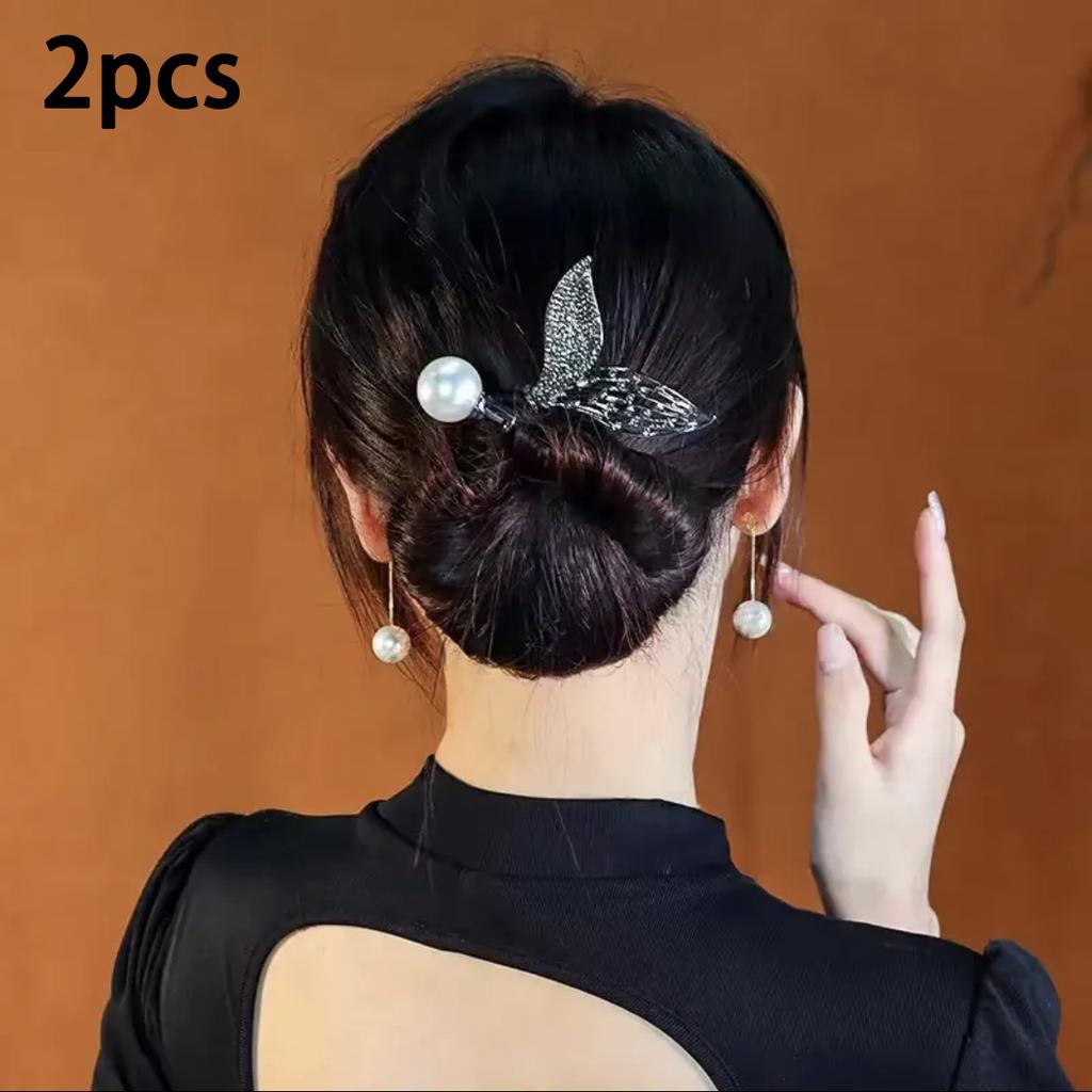 1pc Women's Rhinestone Pearl Decorated Fish Tail Bun Maker, Fashionable Hair Bun Shaper Accessories, For Daily Cute Hairstyles