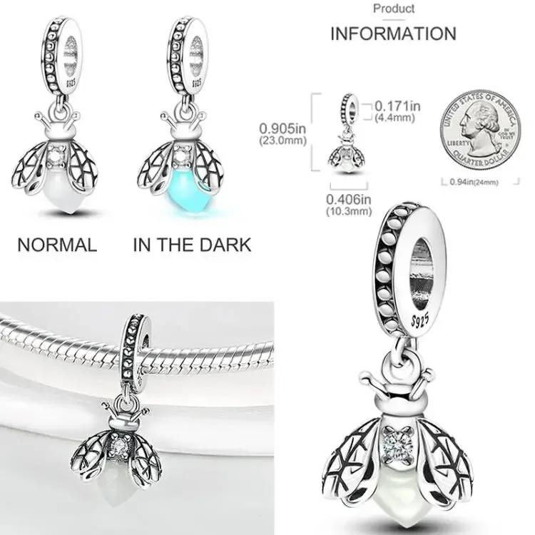 925 Silber Glühwürmchen Libelle Eule Anhänger Kleeblatt Herz Zirkon Farbperle für Original Armband Anhänger Schmuck