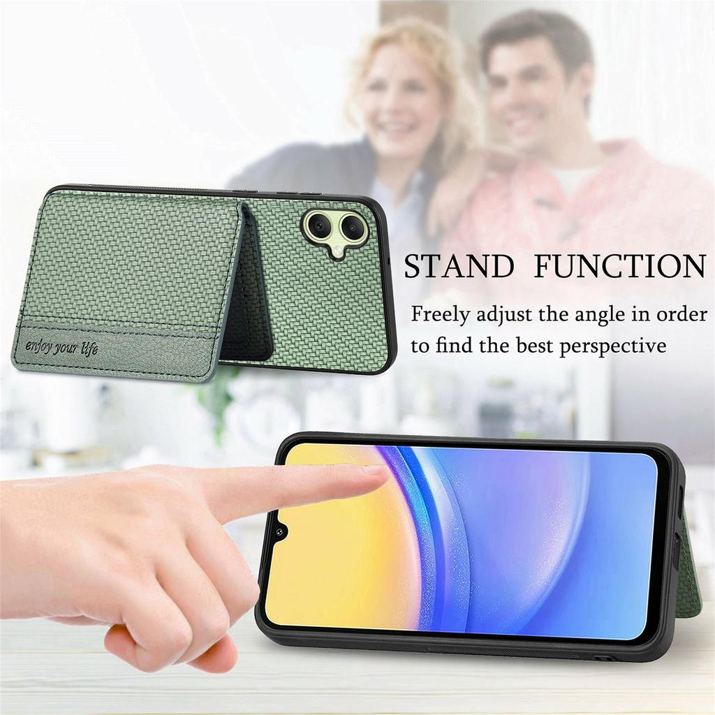 For Samsung Galaxy A06 4G Case RFID Blocking Card Holder Carbon Fiber Leather+PC+TPU Phone Cover