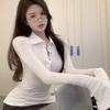 Slim Fit Flip Collar Top Ins T-Shirt for Women Minimalist Bell Sleeved Top Autumn