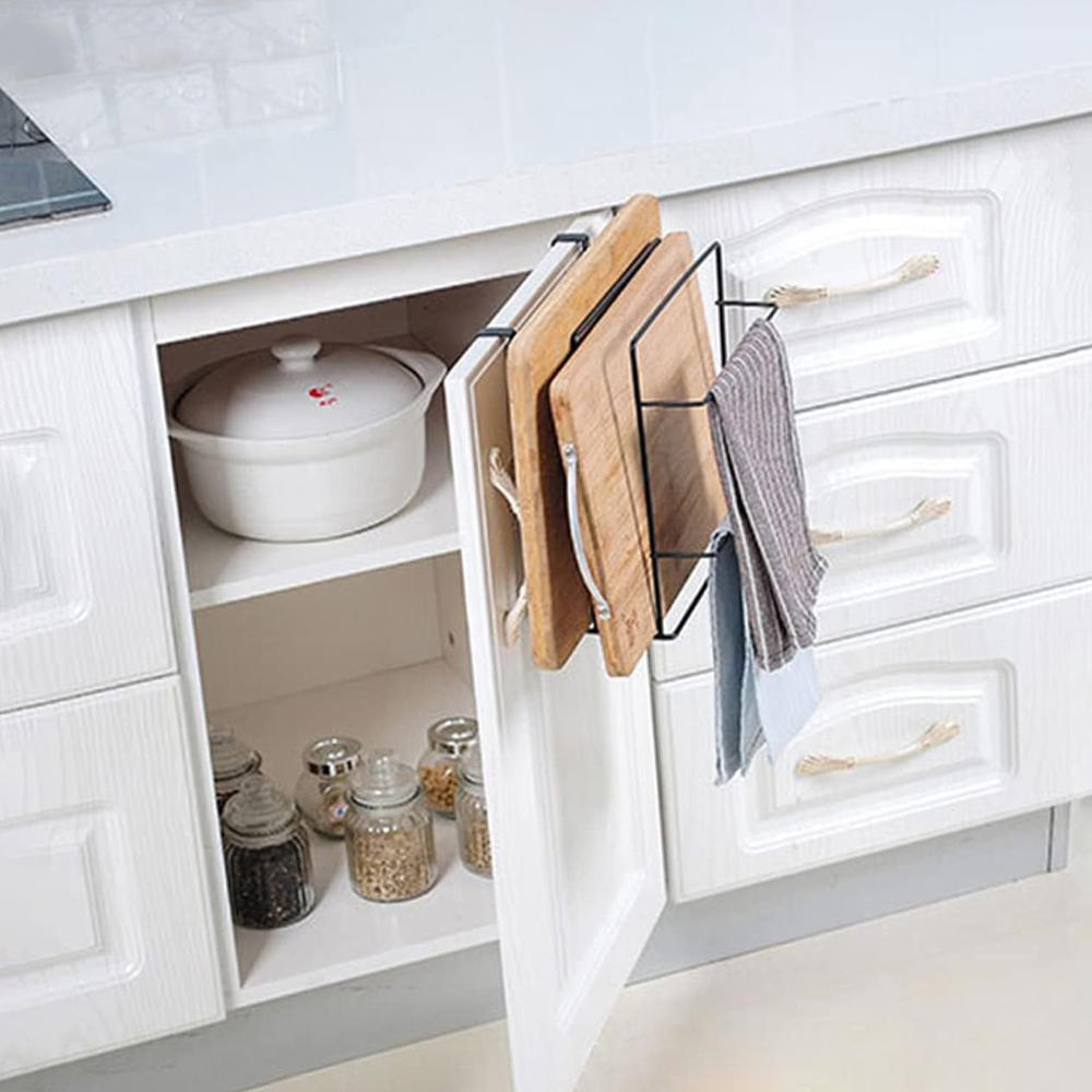 Cutting Board Kitchen Shelf, Double-Layer Perforation-Free Cabinet Hanger, Rag, Cutting Board Storage And Finishing Iron Hanger