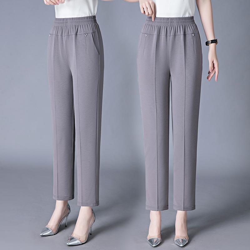 Summer Women's Pants Middle-aged and Elderly Women's Pants Elastic High Waist Loose Grandmother Cropped Pants