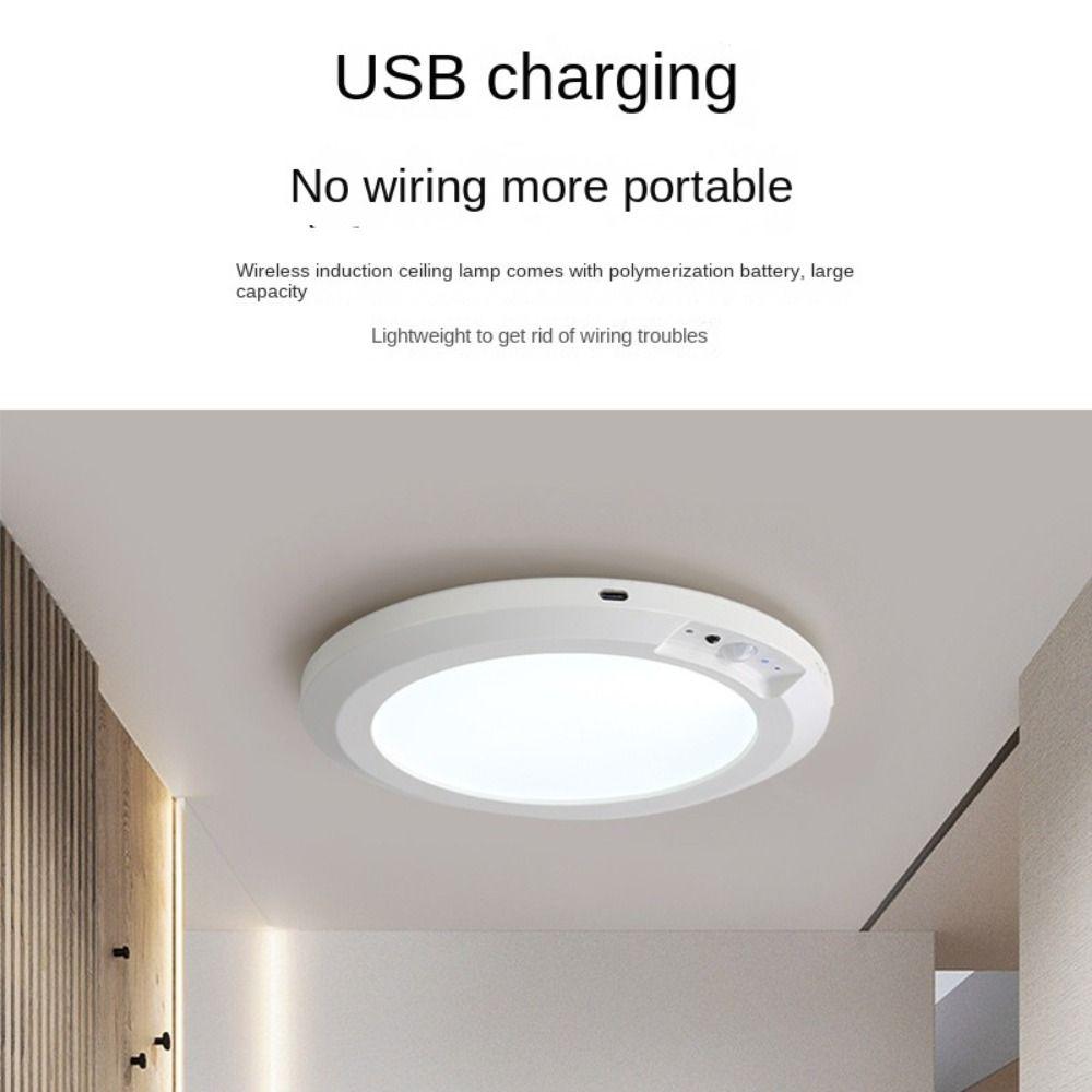 Round Ceiling Light Wireless Induction LED Closet Lamp Practical Motion Sensor Lights  Garage