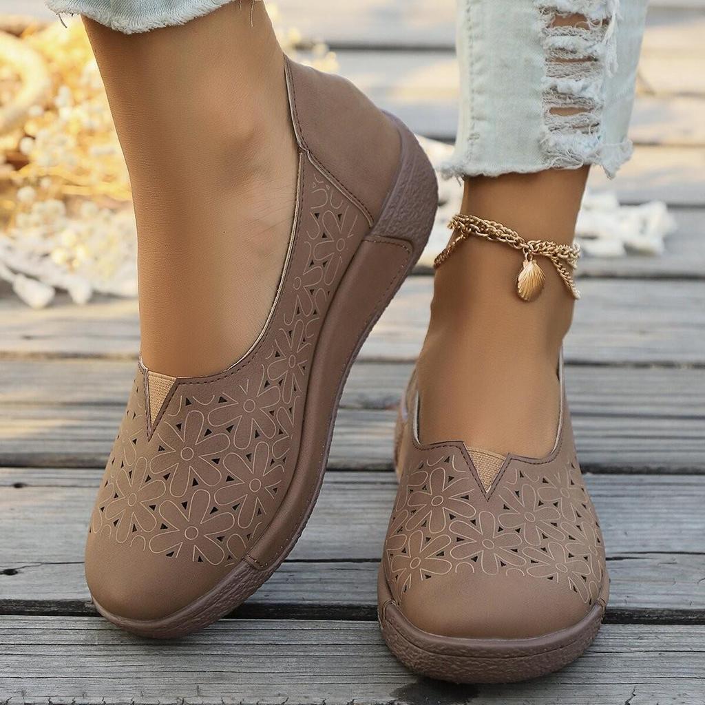 Women's Plus Size Flat Round Toe Casual Shoes - Spring/Summer 2025 European & American Style with Hollow Design