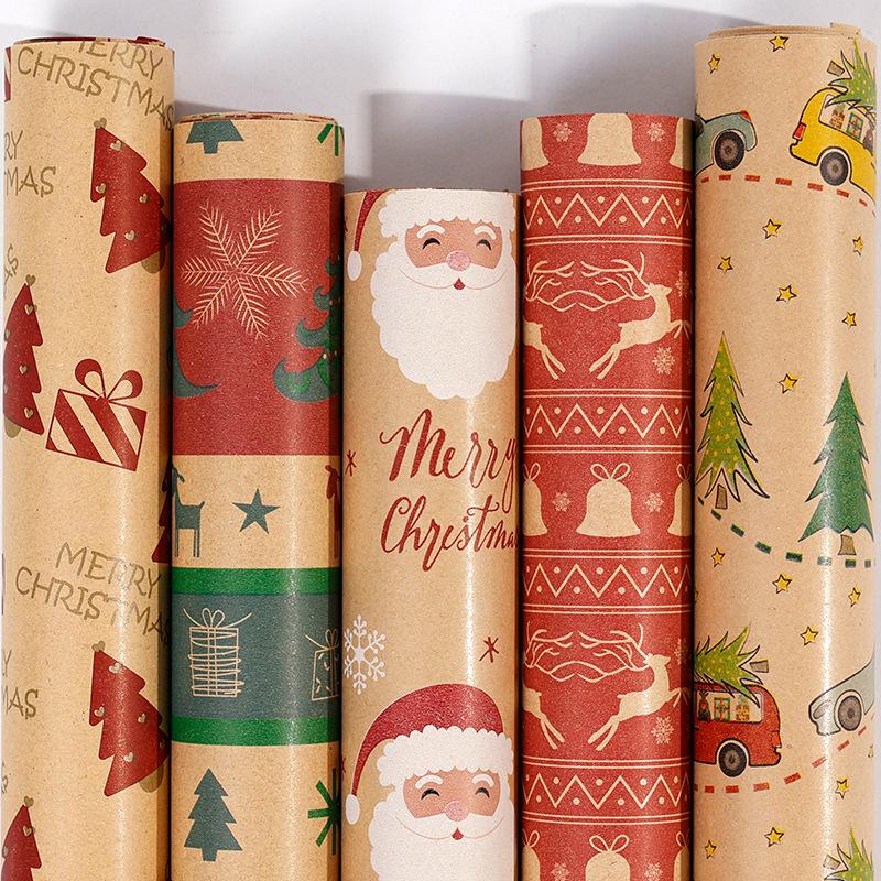 1Pcs Festive Kraft Paper With Snowflake Tree And Patterns Ornament Ideal For Holiday Gift Wrapping Christmas Wrapping Paper Roll