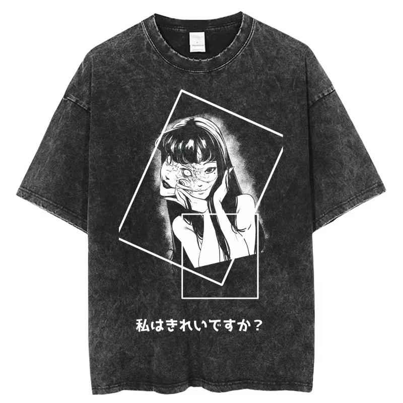 Hot Sale Horror Manga Tomie Graphic T-shirt Men Women T Shirt Hip Hop Y2k Washed Oversized Tee Hip Hop Gothic Cotton T-shirts