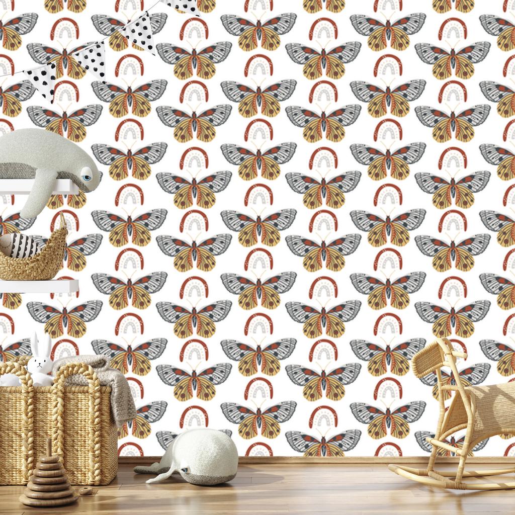 Rainbows and Butterflies Boho Wallpaper Gray and Gold for Living Room and Bedroom 50x1000