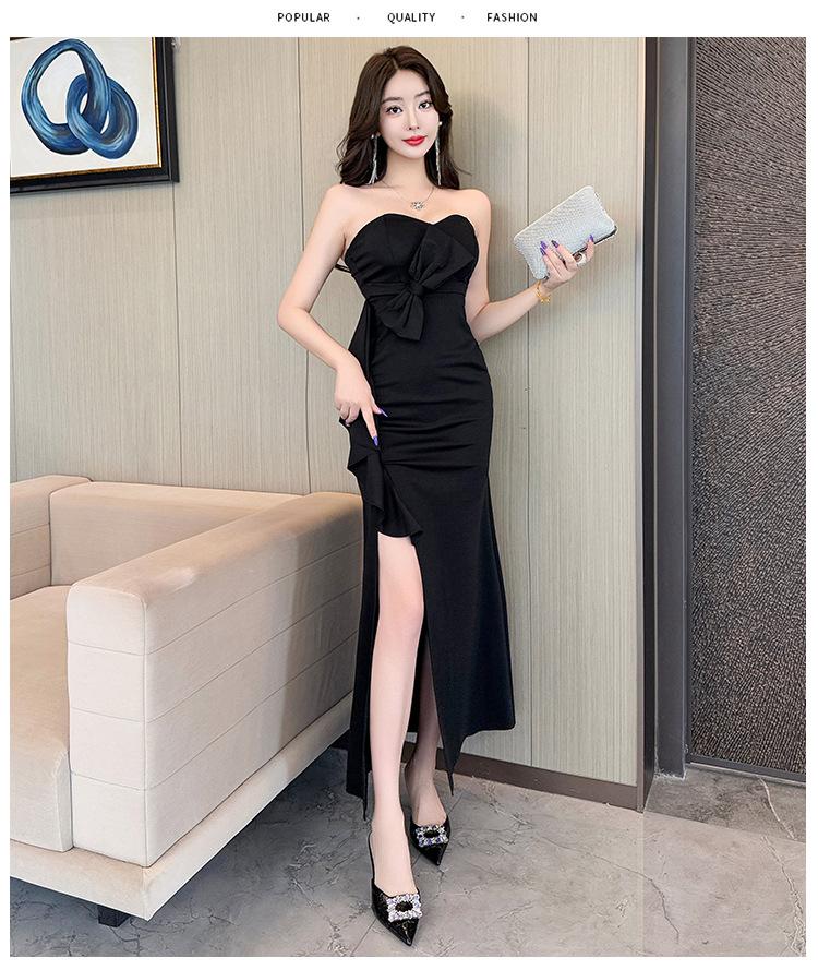 Summer new one-word sexy women's new tube top socialite banquet dress night total split fork long dress