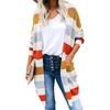 2025 Women's Long Color Block Striped Patchwork Cardigan for Autumn/Winter