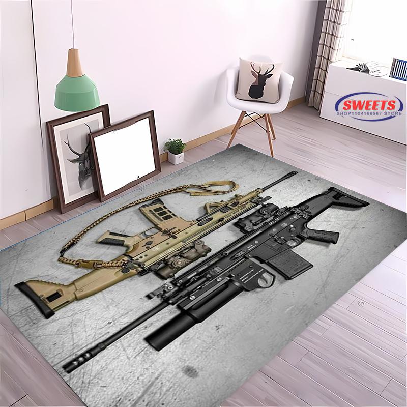 3D Assault Rifle Pistol Revolver Gun Carpet for Living Room Bedroom Hallway Long Strip Anti-slip Rug Sofa Doormat Home Decor Mat